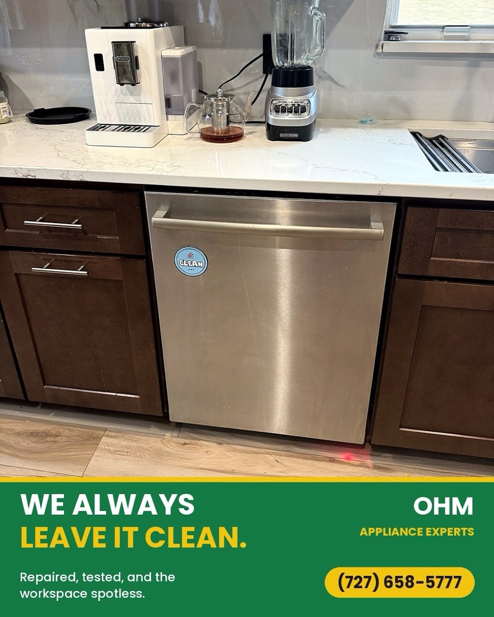 Dishwasher repaired and reinstalled in an Odessa, FL kitchen
