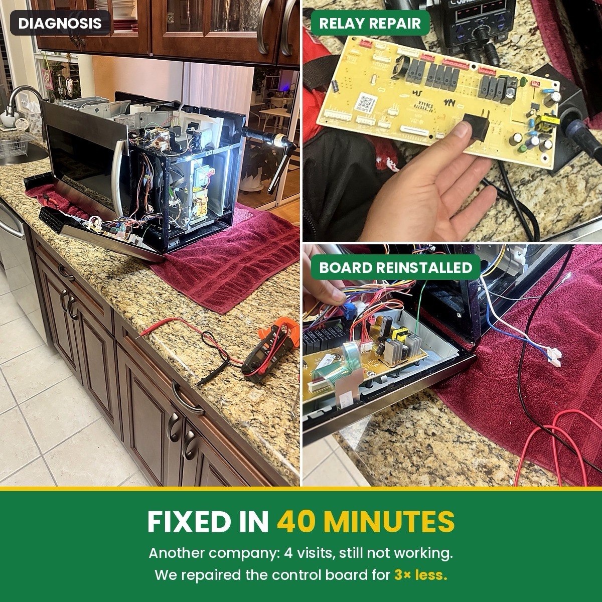 Appliance control board relay replaced and reinstalled in 40 minutes