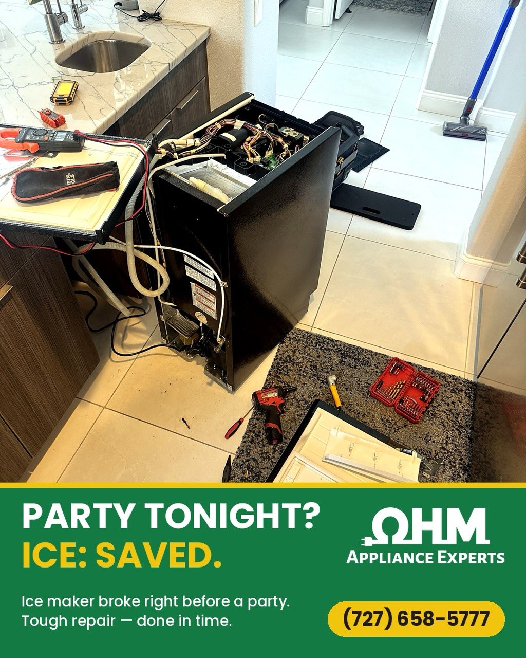 Ice maker repaired the same day, in time for the party