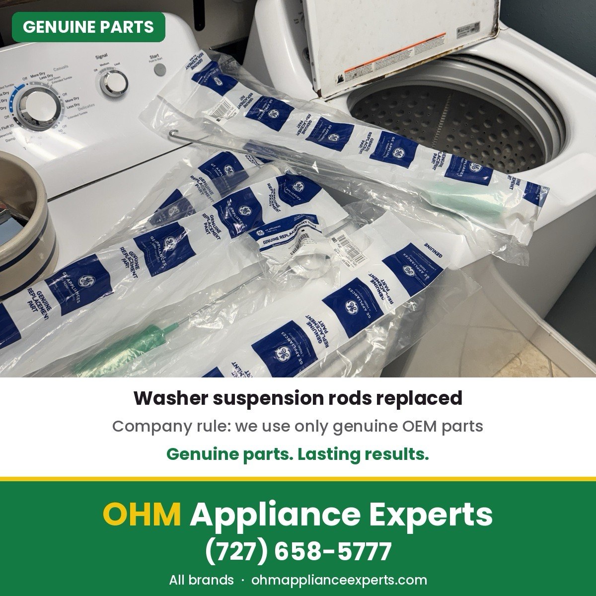 Washer suspension rods replaced with genuine OEM parts